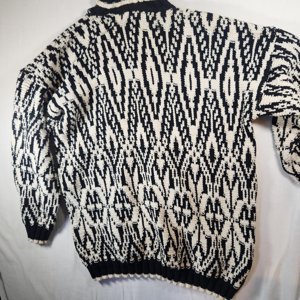 Jacob‎ Vintage Black White Geometric Intarsia Knit Turtleneck Retro Chunky - Picture 3 of 8